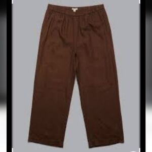 EUC EILEEN FISHER ORGANIC LINEN BROWN ELASTIC WAIST PANTS SZ L